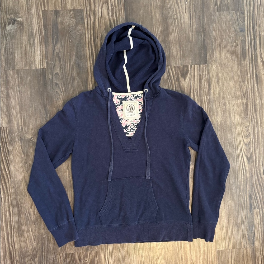 Merona Sz. S Navy Split Neck Hoodie - 100% Cotton